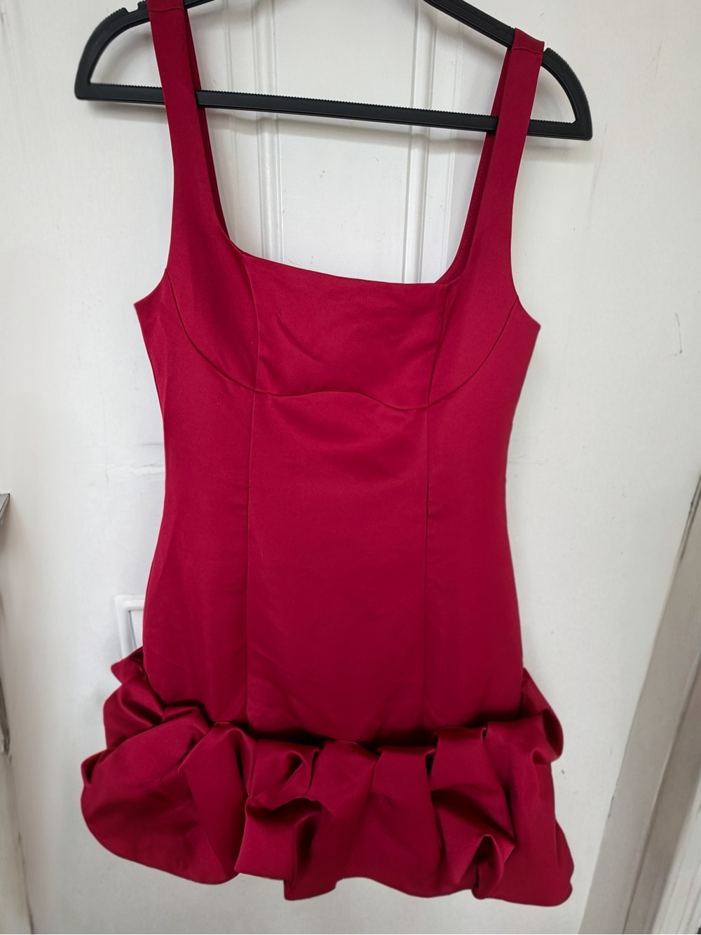 Fashion Nova Red Square-Neck Ruffle-Hem Mini Dress